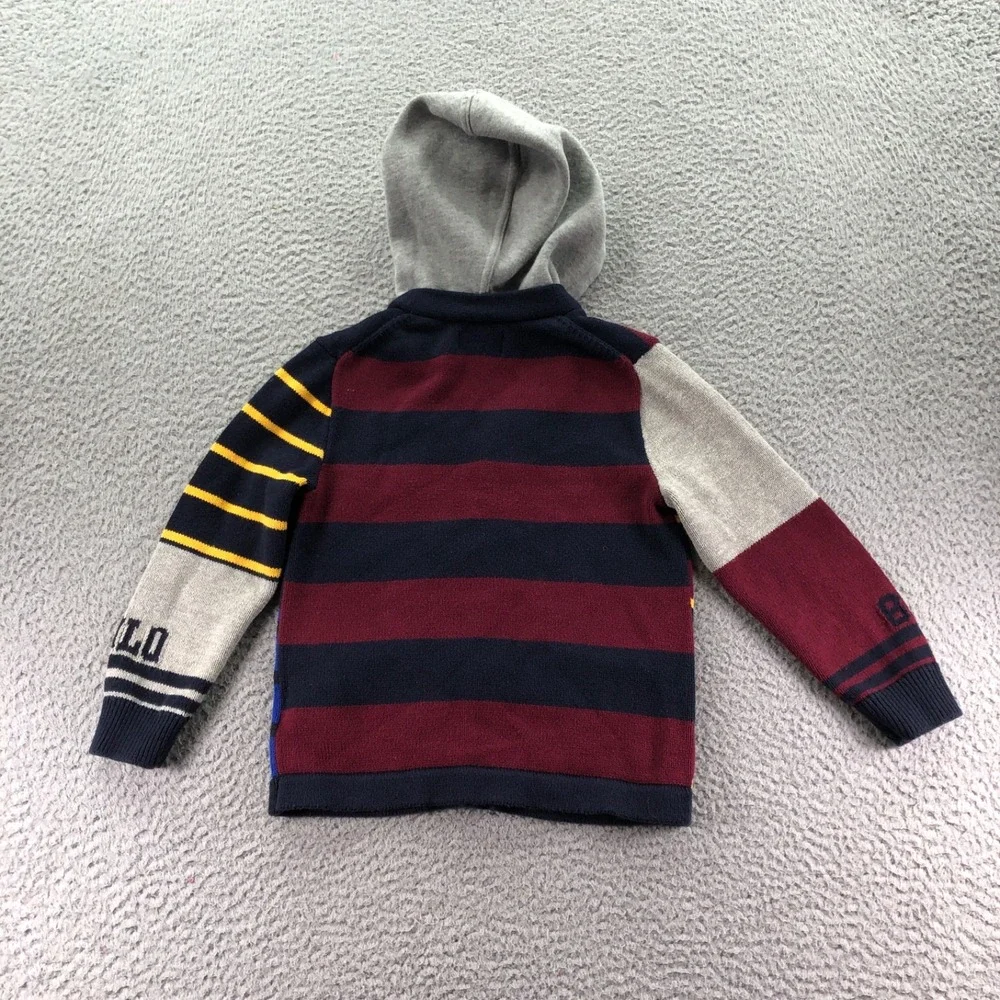 Polo Ralph Lauren Sweater Boys 4T Hood Knit Cardigan Bulldog Patchwork Letterman